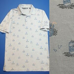 Travis Mathew Denim Blue Golf Polo with Fun Print sz S Tobiano Logo